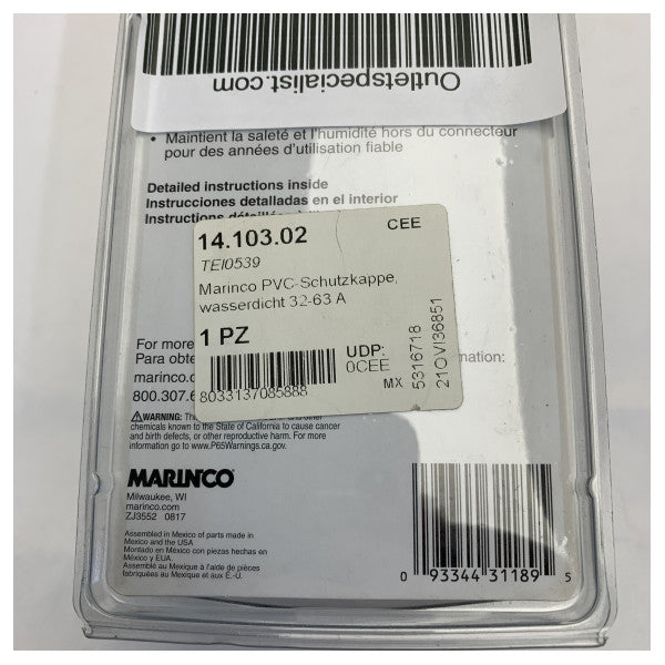 Marinco 32A-230V Waterproof Connector Cap - 93344311895