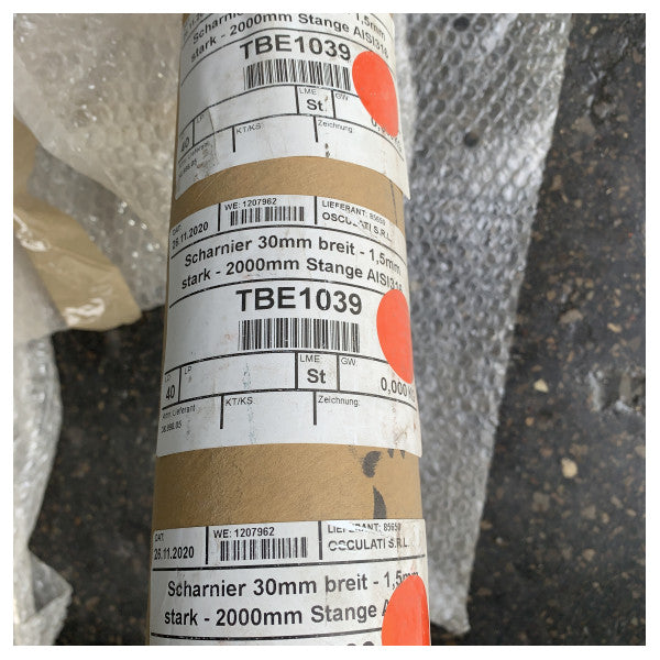 Rustfritt stålpianohengsel 30 mm x 2000 mm x 1,5 mm - Marine yacht-hardware