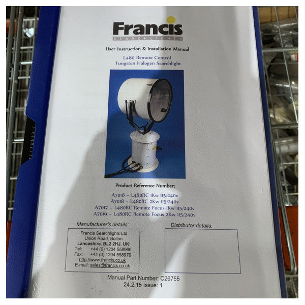 Projecteur de recherche électrique télécommandé Francis L480RC-1000W 230V