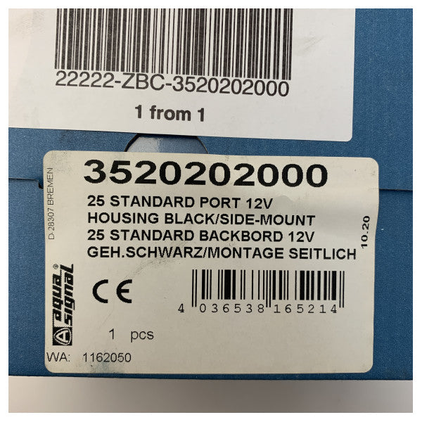 Aqua Signal serie 25 luce di navigazione laterale sinistra ROSSA | nera - 3520202000