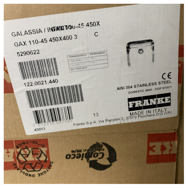 Franke 376173 νεροχύτης κάτω από το ανοξείδωτο χάλυβα 450 x 400 mm