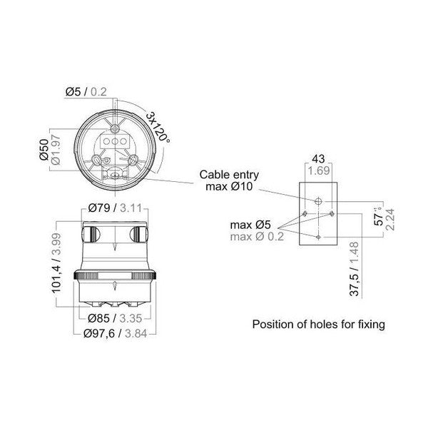 Aqua Signal sarja 34 3-värinen navigointivalo LED valkoinen - 3856101000