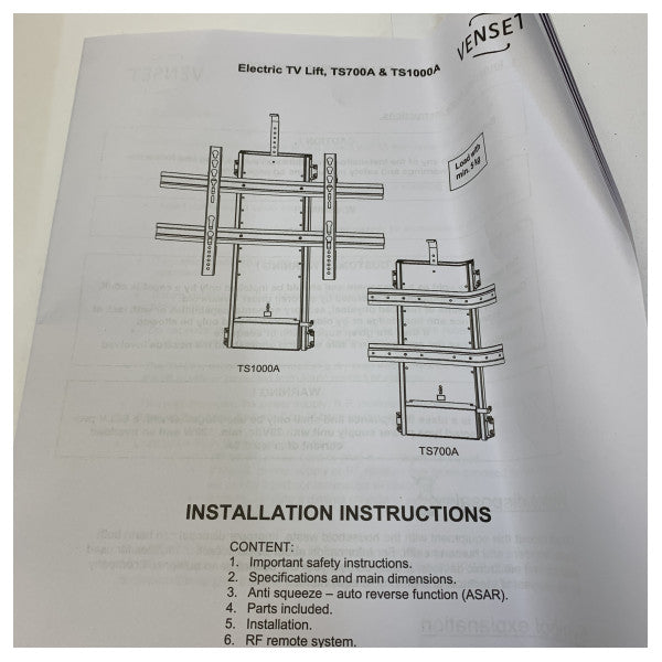 Exalto Venset електрически телевизионен лифт TS700A за телевизор 65 KG 600 - 1300 мм
