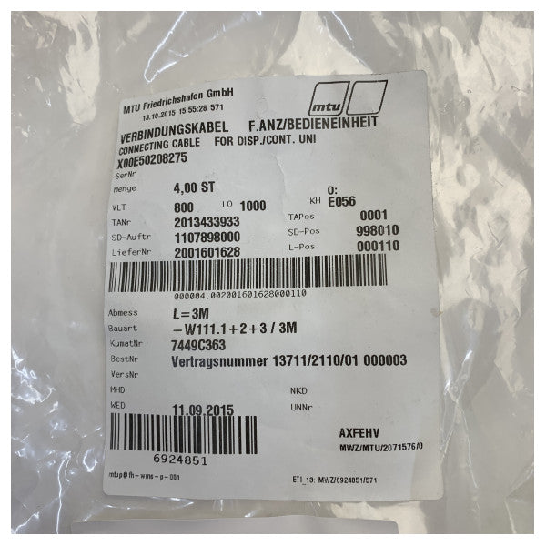 كابل موصل MTU X00E50208275 لوحدة التحكم في العرض