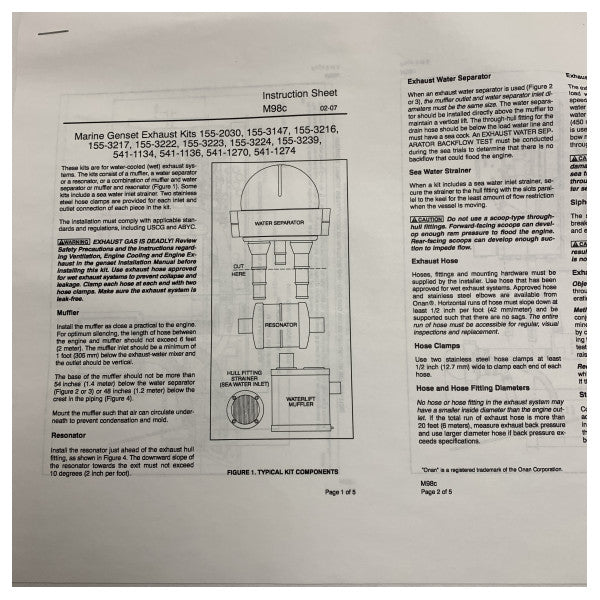 Cummins Onan generator muffler - water lift - 2 - 2.5 inch - 0155-3222