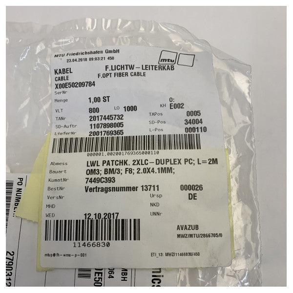 MTU X00E50209784 Fiber Optik Bağlantı Kablosu