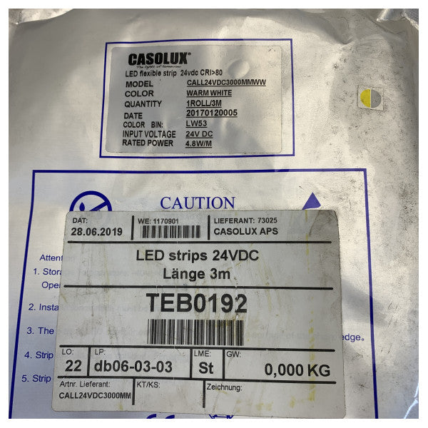 Casolux Appel Flexible 24V Bande LED Blanc Chaud 3m 1800L - APPEL24VDC3000MM