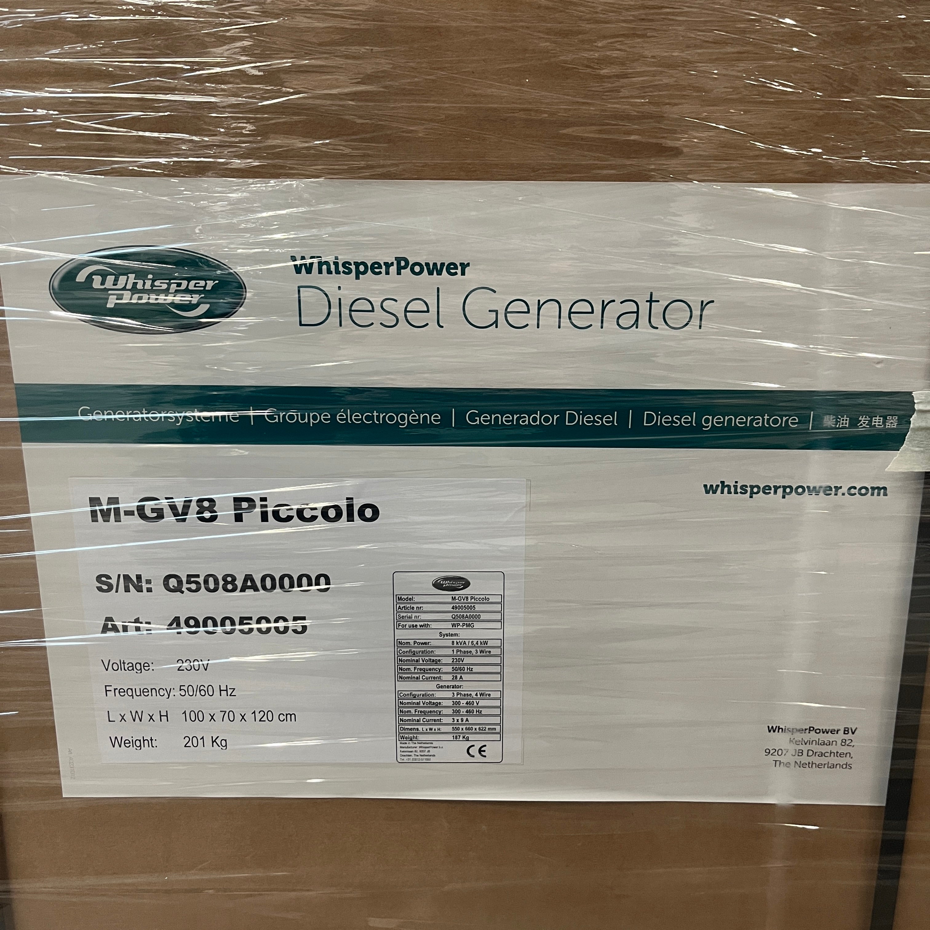Whisper Power ピッコロ 8 8 kVA 舶用ディーゼル発電機 230V - 49005005