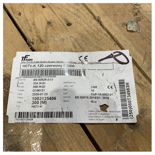 Lapp H07V-K 120mm2 Червен кабел за инсталиране на батерия