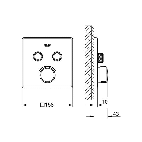 لوحة التحكم في تدفق المياه SmartControl من Grohe 29148000 � متينة من النحاس الأصفر الكروم الخارجي للقوارب واليخوت