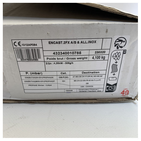 موقد غاز مدمج من الفولاذ المقاوم للصدأ ENQ 2 شعلة -432340010785