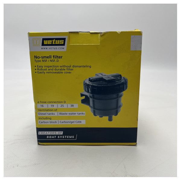 Vetus Odour Filter for Diesel and Wastewater Tanks with Carbon Block Technology - NSF16 (Filtre à odeurs pour réservoirs de diesel et d'eaux usées avec technologie de bloc de carbone)