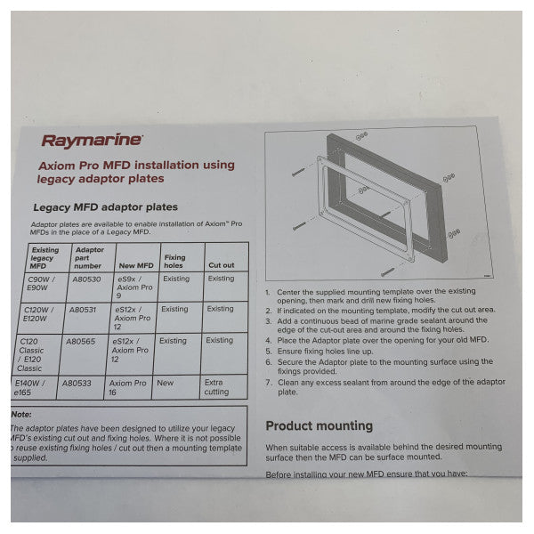 Raymarine A80531 E120W Adapter Plate for Axiom 12 Pro Chartplotter
