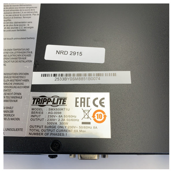 Eaton Tripp Lite UPS SmartPro SMX500RT1U 230VAC - 500VA