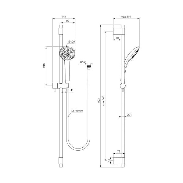 مجموعة دش Ideal Standard B9836AA مع دش يدوي باللون الكرومي