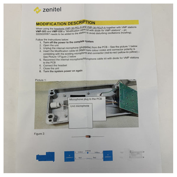 Zenitel headset met boom microfoon hoofdband en 10m kabel - VMP-36-PELP-AD