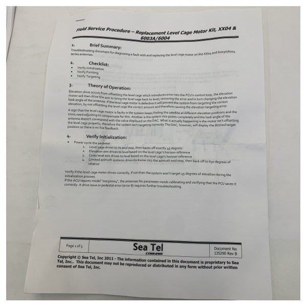 Kit de Substituição do Motor Sea Tel Nível Cage XX045 e 6003A - S-124115-2