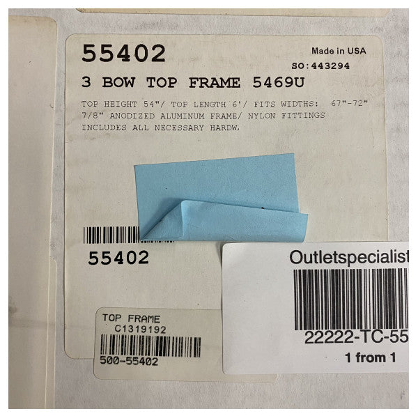 Carvers 3 Bogen 54 x 67 bis 72 Zoll Aluminium Bimini -Rahmen - 55402