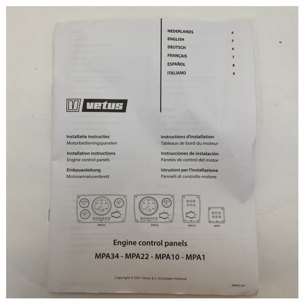 Vetus MPA22KBS2 Alu 2 12V Engine Control - Instrument Panel 0 - 4000 RPM