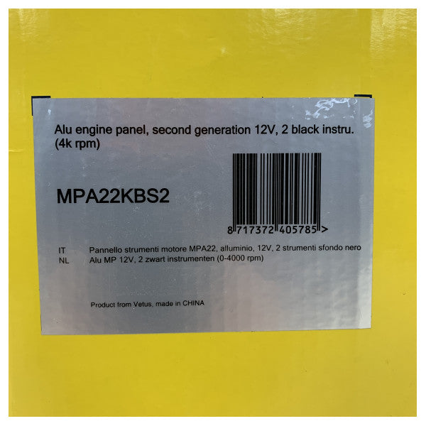 Vetus MPA22KBS2 Alu 2 12V Engine Control - Instrument Panel 0 - 4000 RPM