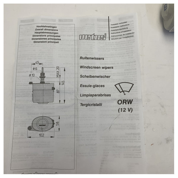 Vetus ORW12SET Vindusviskerkit 12V Grå inkludert monteringskit