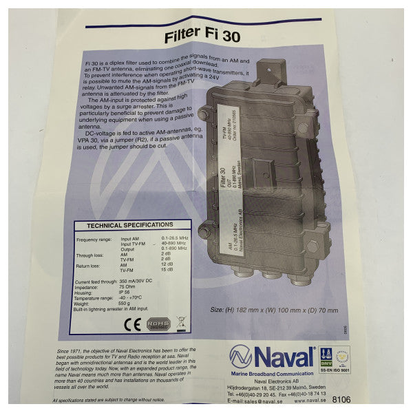 Filtro Antenna Attiva 30 FI30 Naval 201565