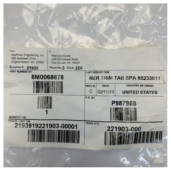 Πίνακας Ελέγχου Trim Tab Quicksilver 77-8M0068878 με Διακόπτες