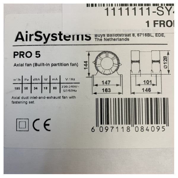 エアシステム PRO-5 軸流インラインファン 18W 230V IP24 ホワイト