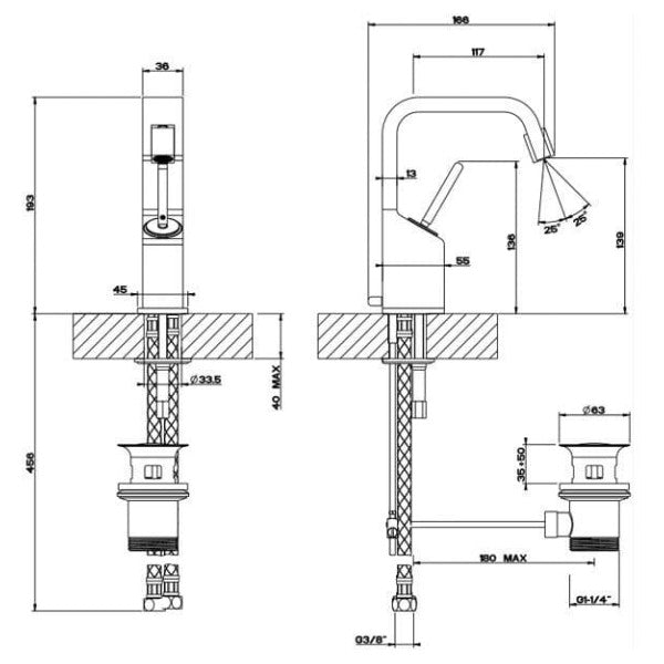 قطع غيار صنبور خلاط الحوض ريتانجولو XL الأسود من جيسي 26107.299 مع خراطيم مرنة من الفولاذ المقاوم للصدأ