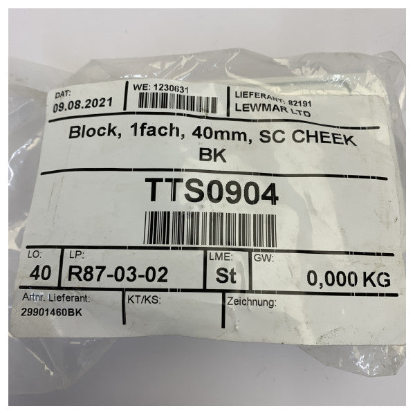 Lewmar 40mm Senkron Blok Yan Tek - 29901460BK