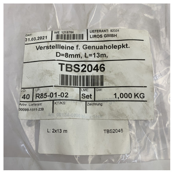 Liros Hanse Yachts Genua Track Seil Kit 2x D8 mm x L13M - 00099-1511-239