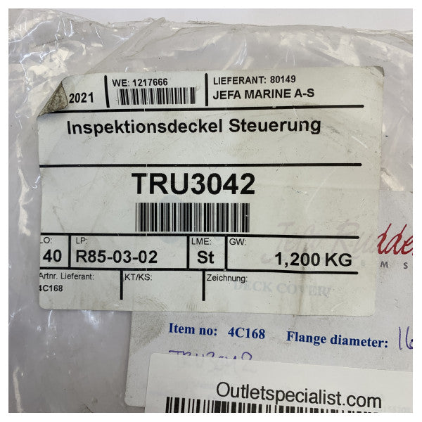 Jefa Tiller Inspection Cover D168 mm for Emergency Tiller - 4C168