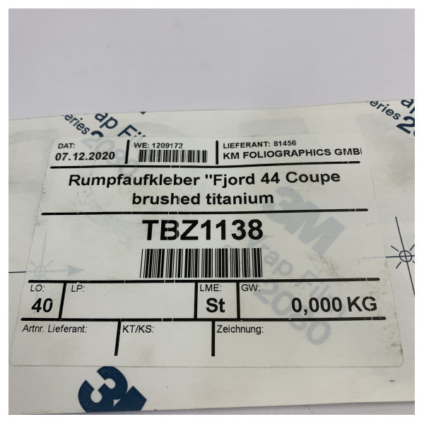 Fjord 44 Coupe Brushed Titanium Hull Sticker with Logo - TBZ1138