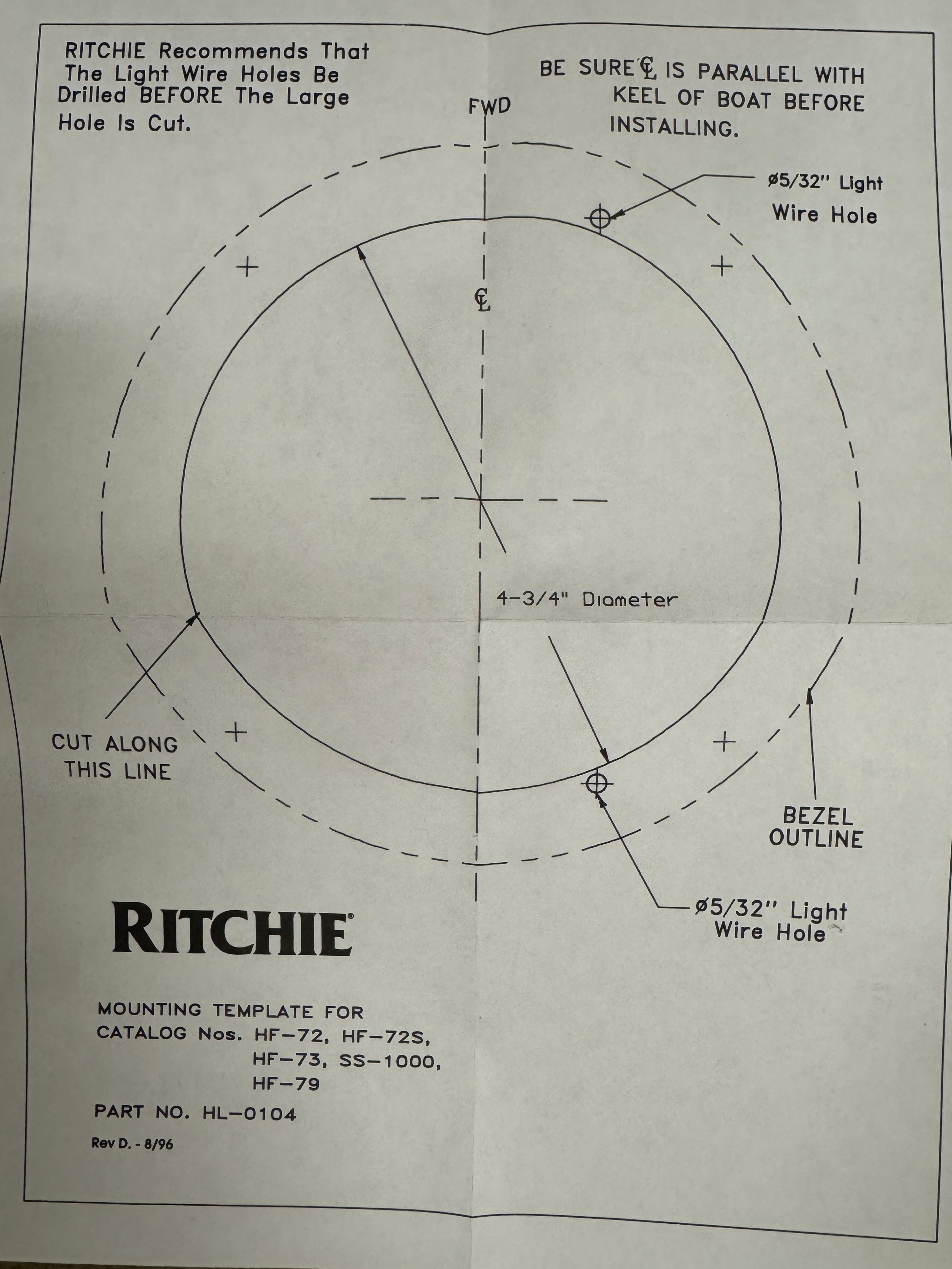 Ritchie Helmsman HF-72 Flush Mount Compass Schwarz