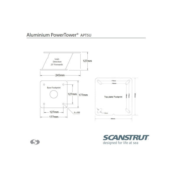 Uniwersalna wieża zasilania radaru Scanstrut APT5U 130 mm dla radarów 2 kw | 4 kw