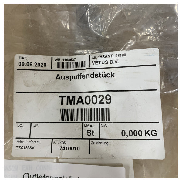 Vetus TRC125SV Connexion d'échappement en acier inoxydable pour tableau arrière 125 mm