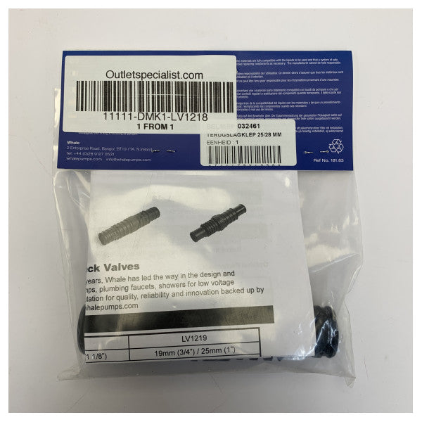 Whale LV1218 Non-Return Valve 25-28 mm Black