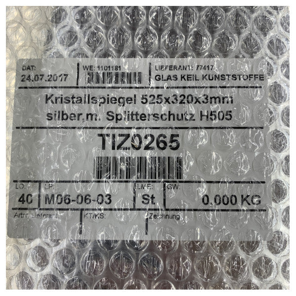 Hanse Yachts Crystal-spejl 525x320x3mm Sølv med splintsikring - TIZ0265
