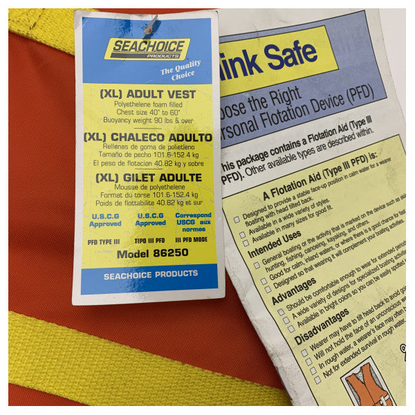 Seachoice Deluxe Life Jacket XL - Vêtement de flottaison individuel de type III à haute visibilité pour la navigation de plaisance et les sports nautiques