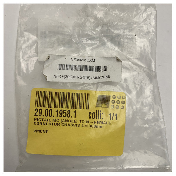 Merellinen RF Pigtail-kaapeli 30 cm N-naaras MMCX-uros kulmassa RG316 antennikäyttöön