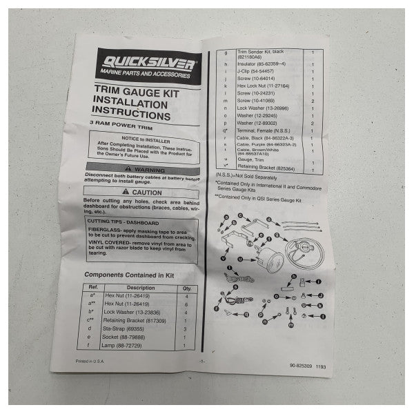 Mercury Quicksilver エンジントリムインジケーターゲージ - 79-817033-A1