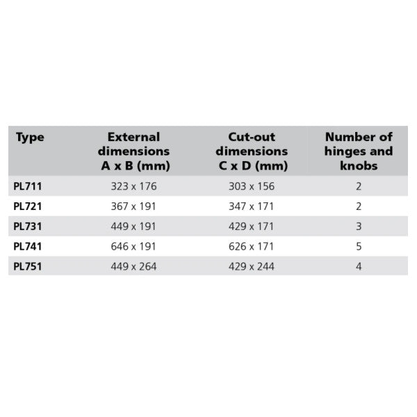 Vetus PL711 Алюмінієвий відкриваючий люк прямокутний 303 x 156 мм