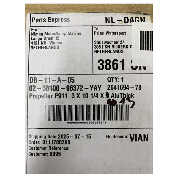 Suzuki 10-1/4 x 13 Aluminium Propeller 3-Blade - 58100-96372-YAY