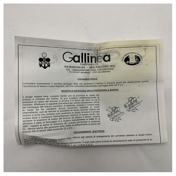 Gallinea Moteur d'essuie-glace marin 24V de haute qualité pour les bateaux - Durable et résistant à la corrosion - 02077011