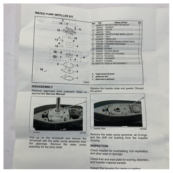 Evinrude Johnson Su Pompası Kiti 5008972 Dıştan Takmalı Motor için
