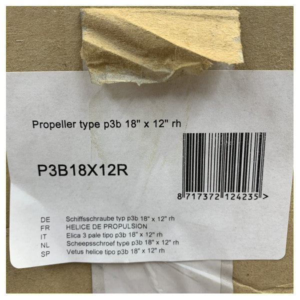 Śruba napędowa Vetus P3B 18 x 12R 3-łopatkowa mosiężna prawoskrętna 30 mm