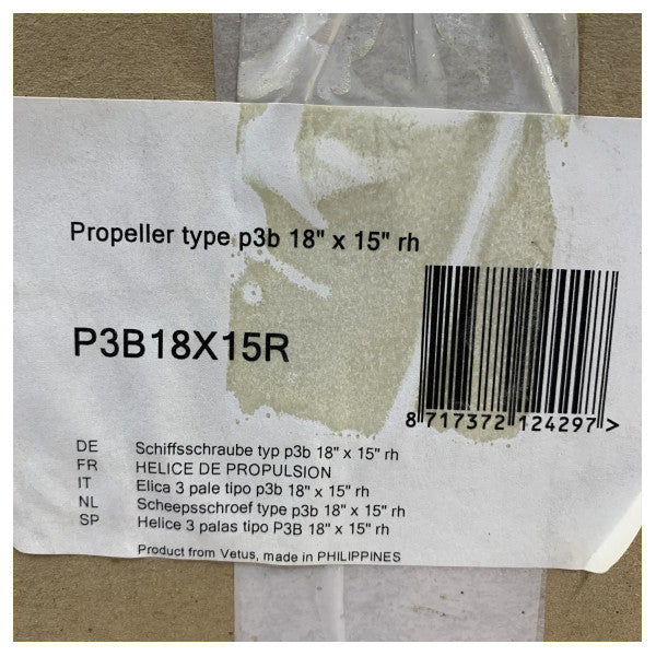 Vetus P3B-18X15R potkuri 3-lapainen messinki oikeakätinen 30 mm