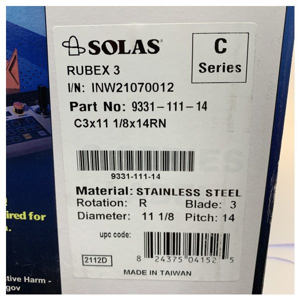 Rubes Solas Propeller 11.125 x 14 Rechtsdrehend Edelstahl