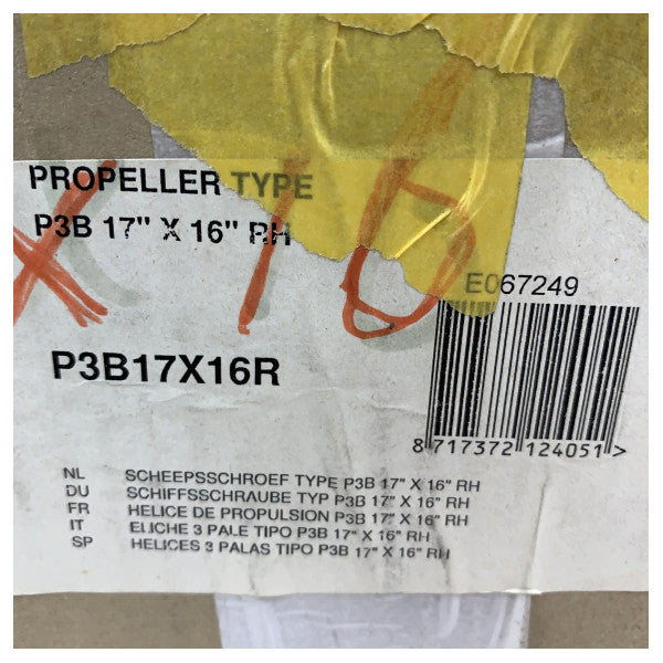 Śruba napędowa Vetus P3B 17 x 16 R 3-łopatkowa mosiężna prawoskrętna 30 mm