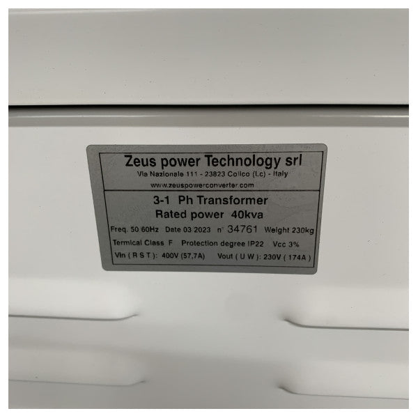 Zeus ZT40TS1H-1T 3-1 PH 400 to 230V Power Converter 40 kVa